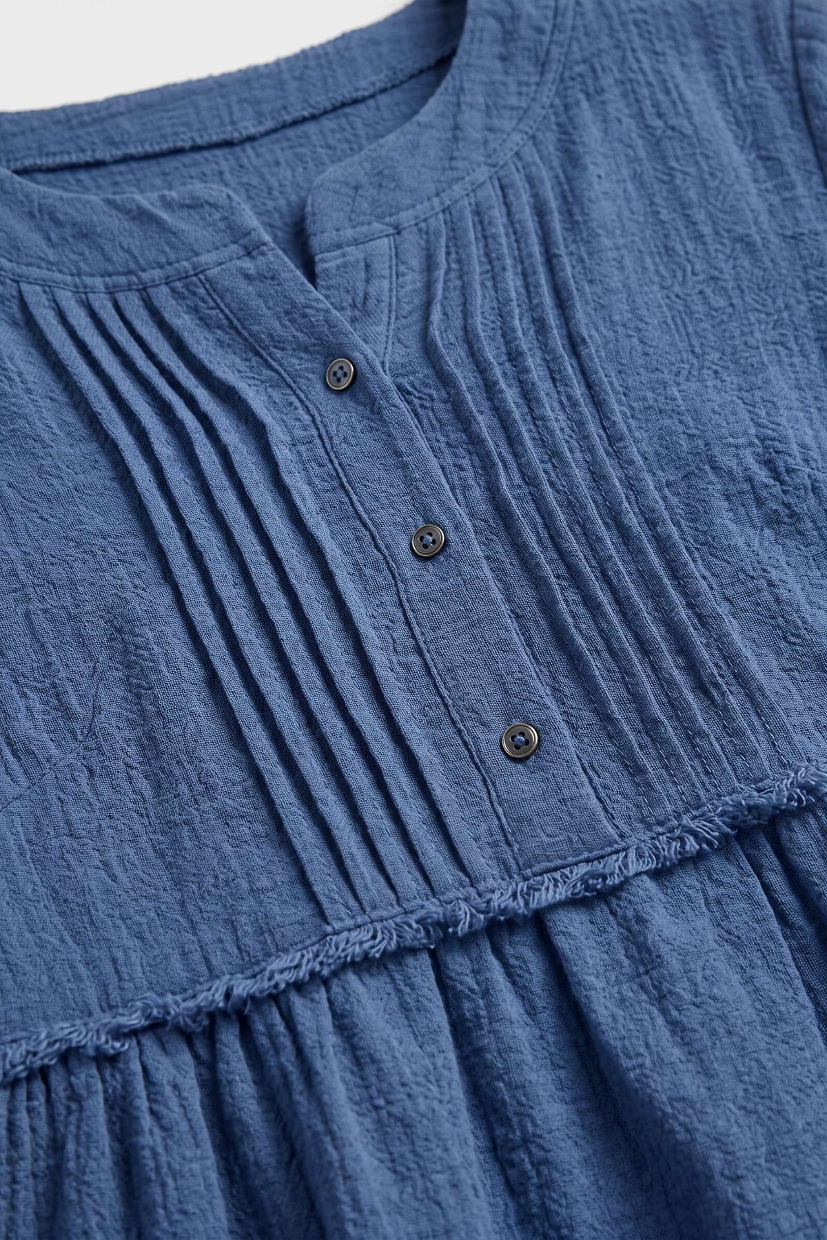 Women's Peplum Blouse | Ruffle Sleeves — Blue — detail — on model