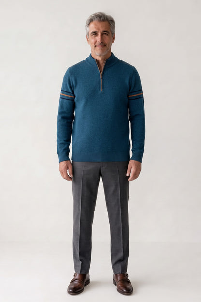 Men's Quarter-Zip Sweater | Stand Collar — Blue — front view — on model