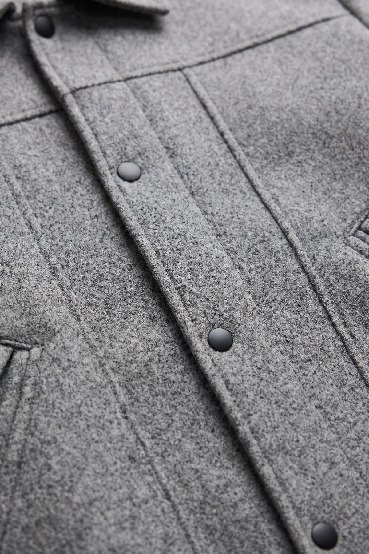 Men's Button-Front Jacket | Shirt Collar — Grey — detail — on model