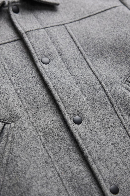 Men's Button-Front Jacket | Shirt Collar — Grey — detail — on model