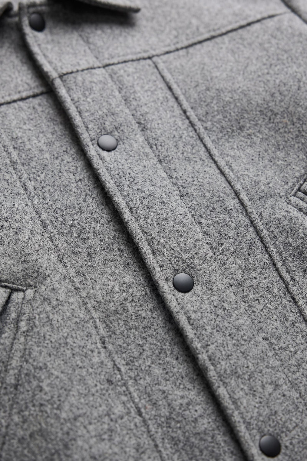 Men's Button-Front Jacket | Shirt Collar — Grey — detail — on model