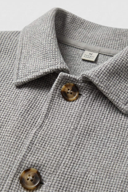 Men's Overshirt Jacket | Spread Collar — Grey — detail — on model