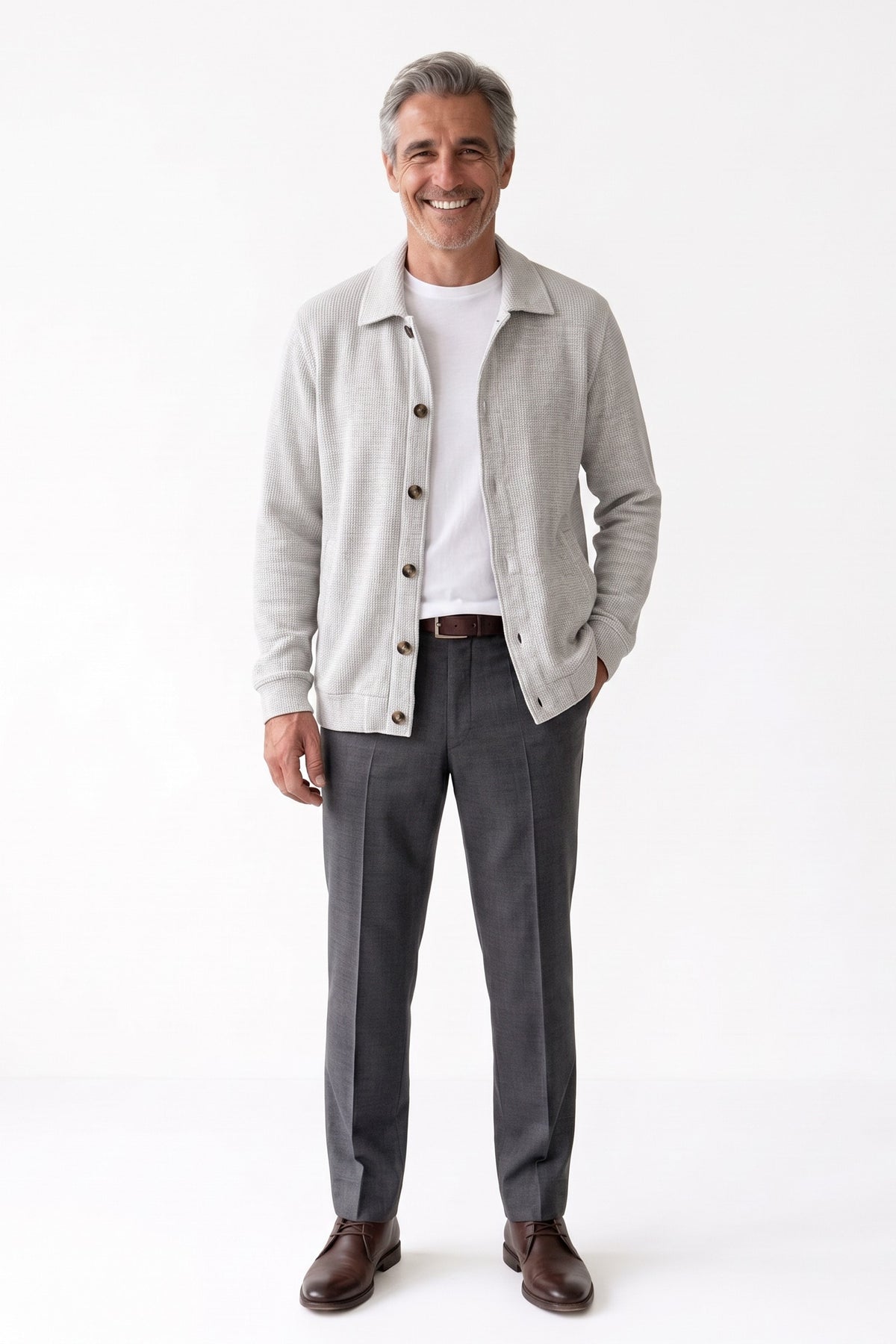 Men's Overshirt Jacket | Spread Collar — White — front view — on model