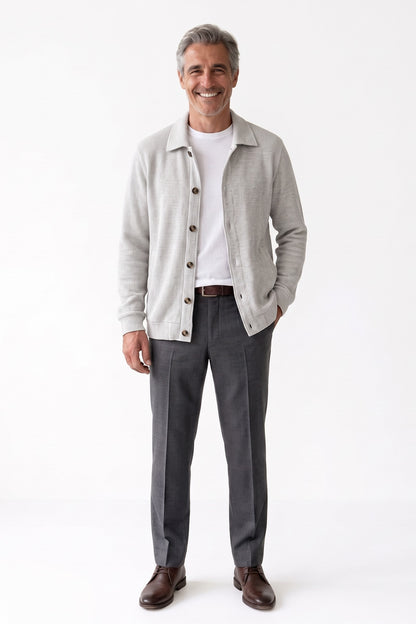 Men's Overshirt Jacket | Spread Collar — White — front view — on model