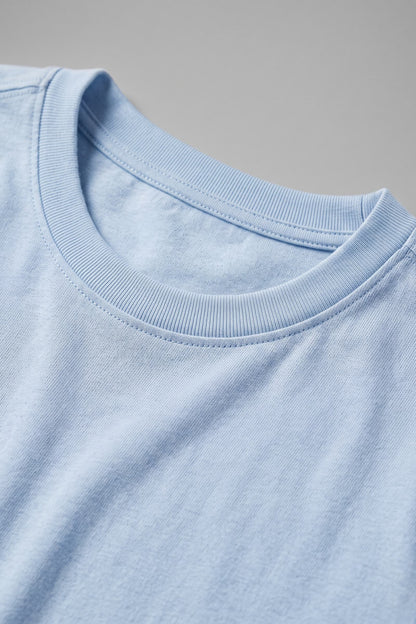 Women's Long Sleeve Shirt | Side Slits — Blue — detail — on model