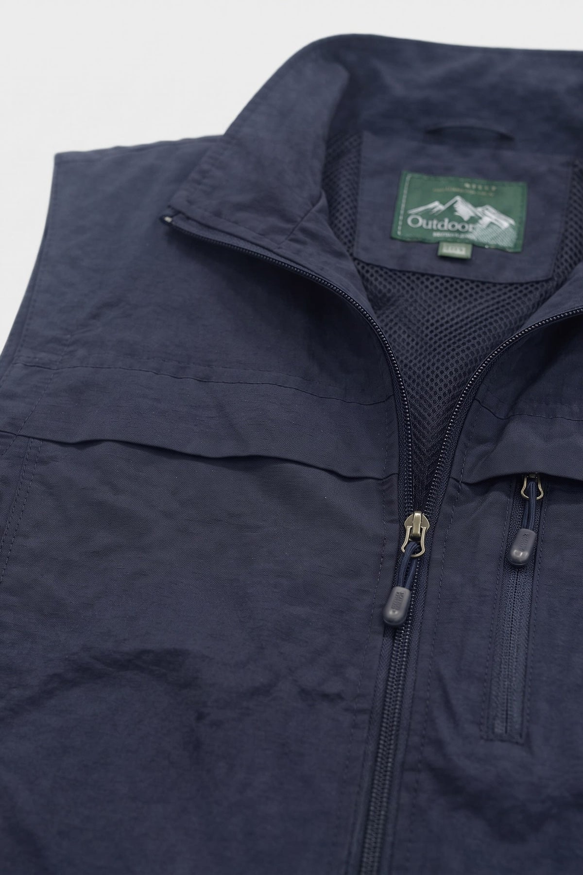 Men's Outdoor Vest | Stand Collar — Dark Blue — detail — on model