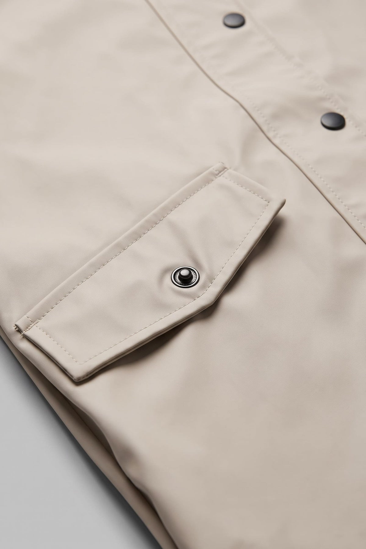 Women's Hooded Raincoat | Button Front — Beige — detail — on model