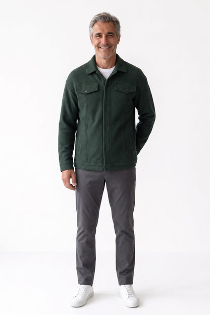 Men's Trucker Jean Jacket | Snap Closure — Green — front view — on model