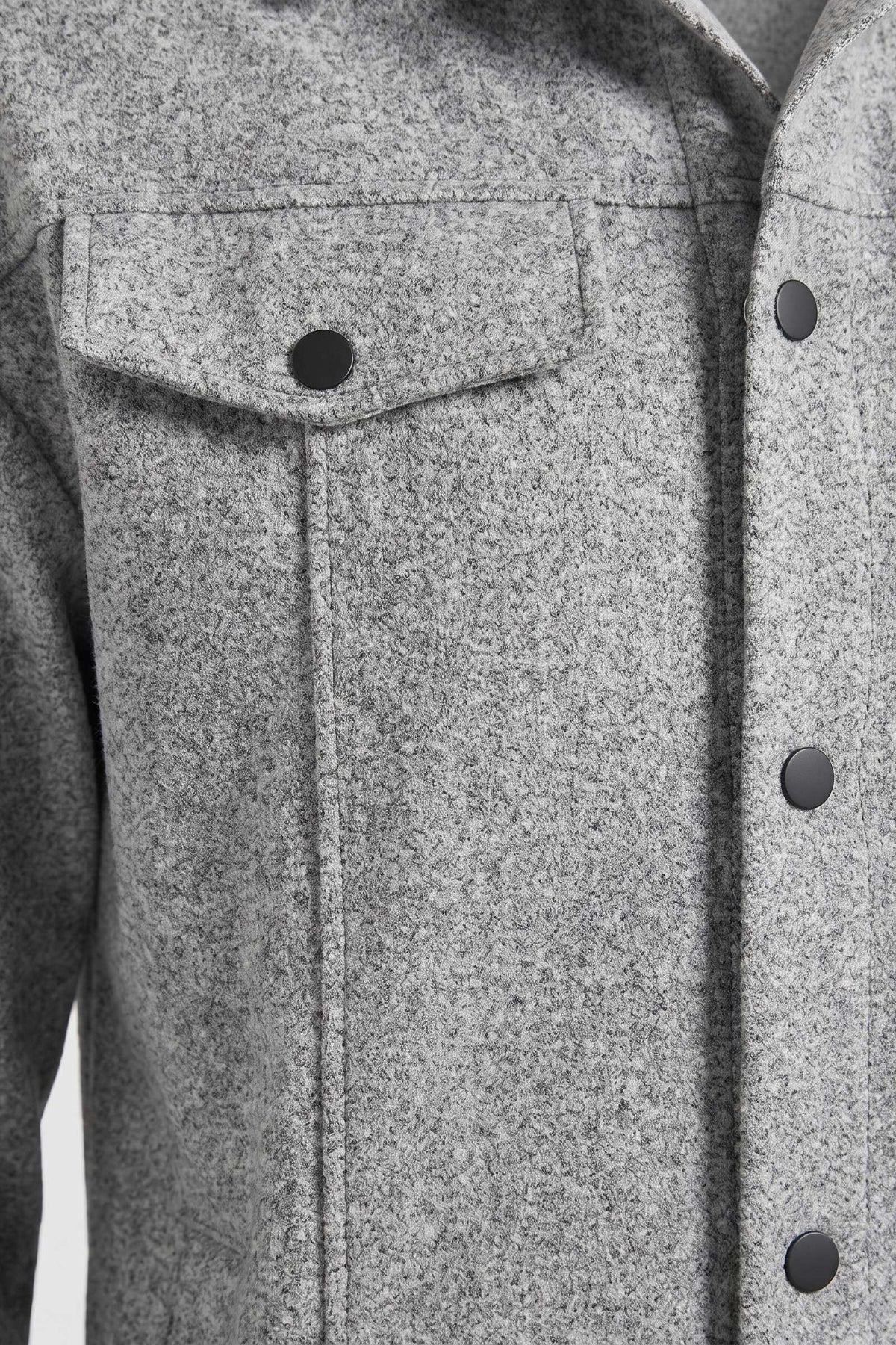 Men's Trucker Jean Jacket | Snap Closure — Light Grey — detail — on model