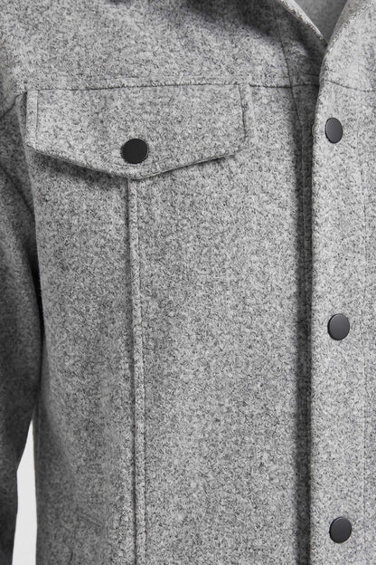 Men's Trucker Jean Jacket | Snap Closure — Light Grey — detail — on model