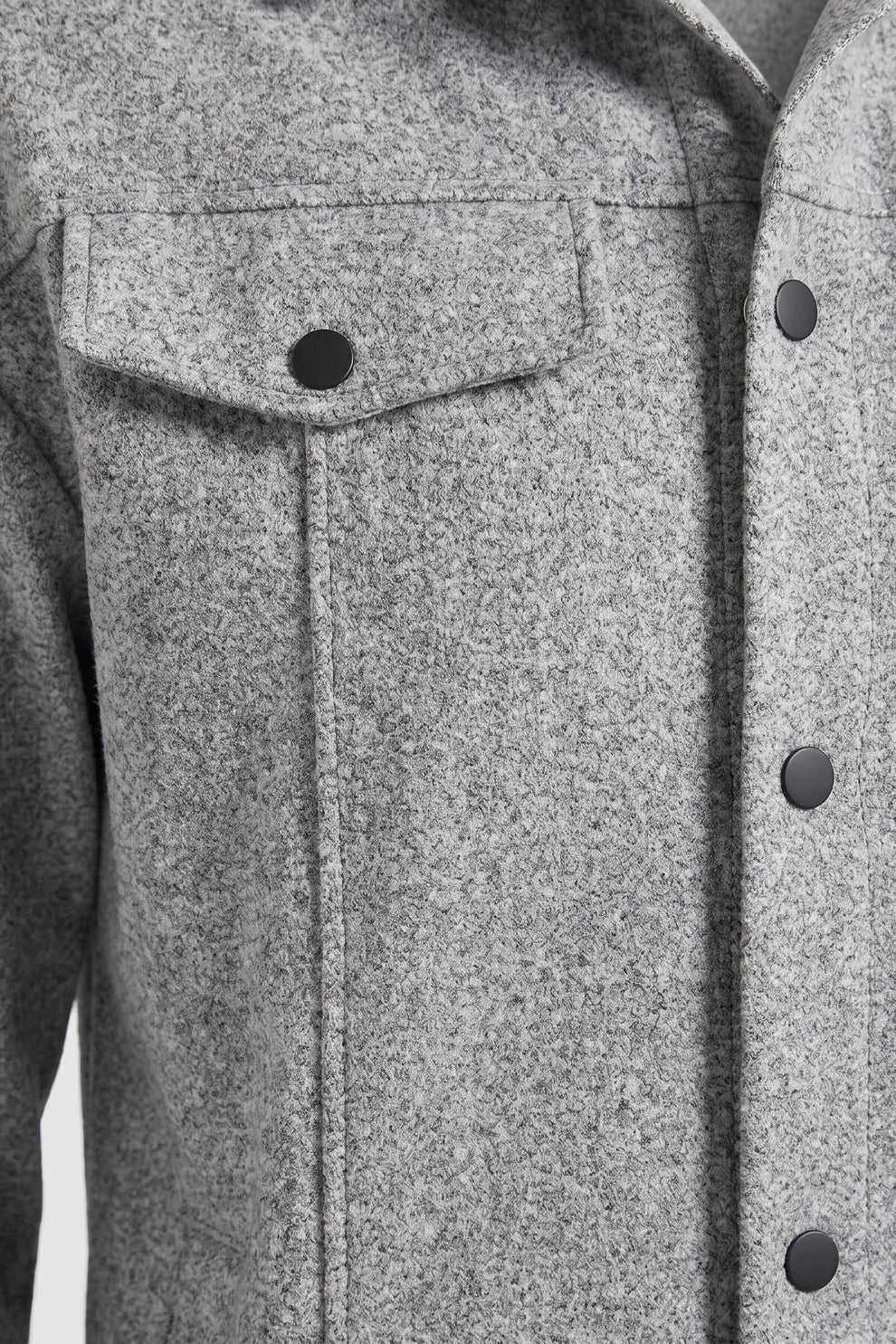 Men's Trucker Jean Jacket | Snap Closure — Light Grey — detail — on model
