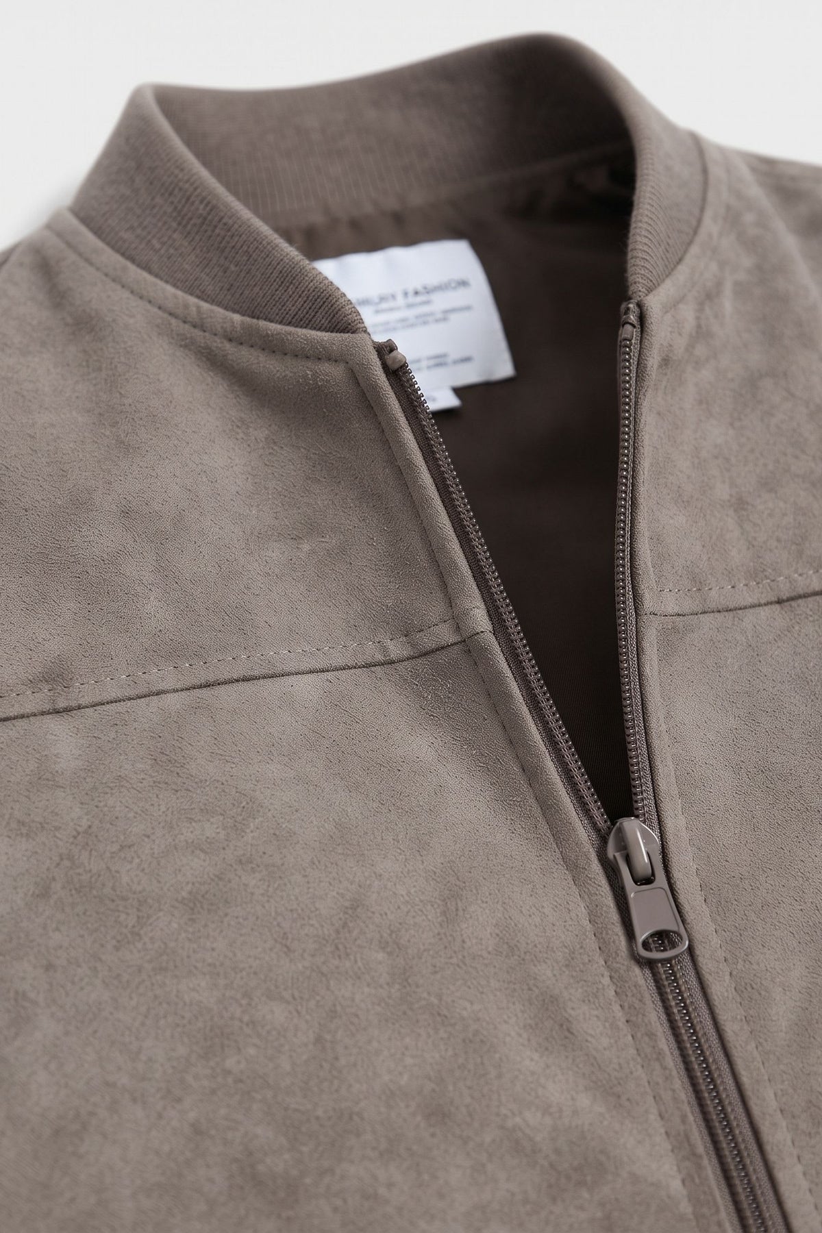 Men's Zip-Up Bomber Jacket | Stand Collar — Khaki — detail — on model