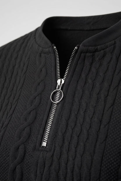 Women's Zip Sweatshirt | Cable Pattern — Black — detail — on model