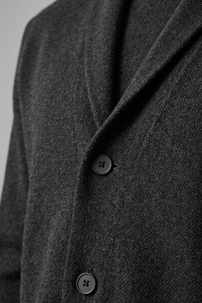 Men's Shawl-Collar Cardigan | Two-Button — Black — detail — on model