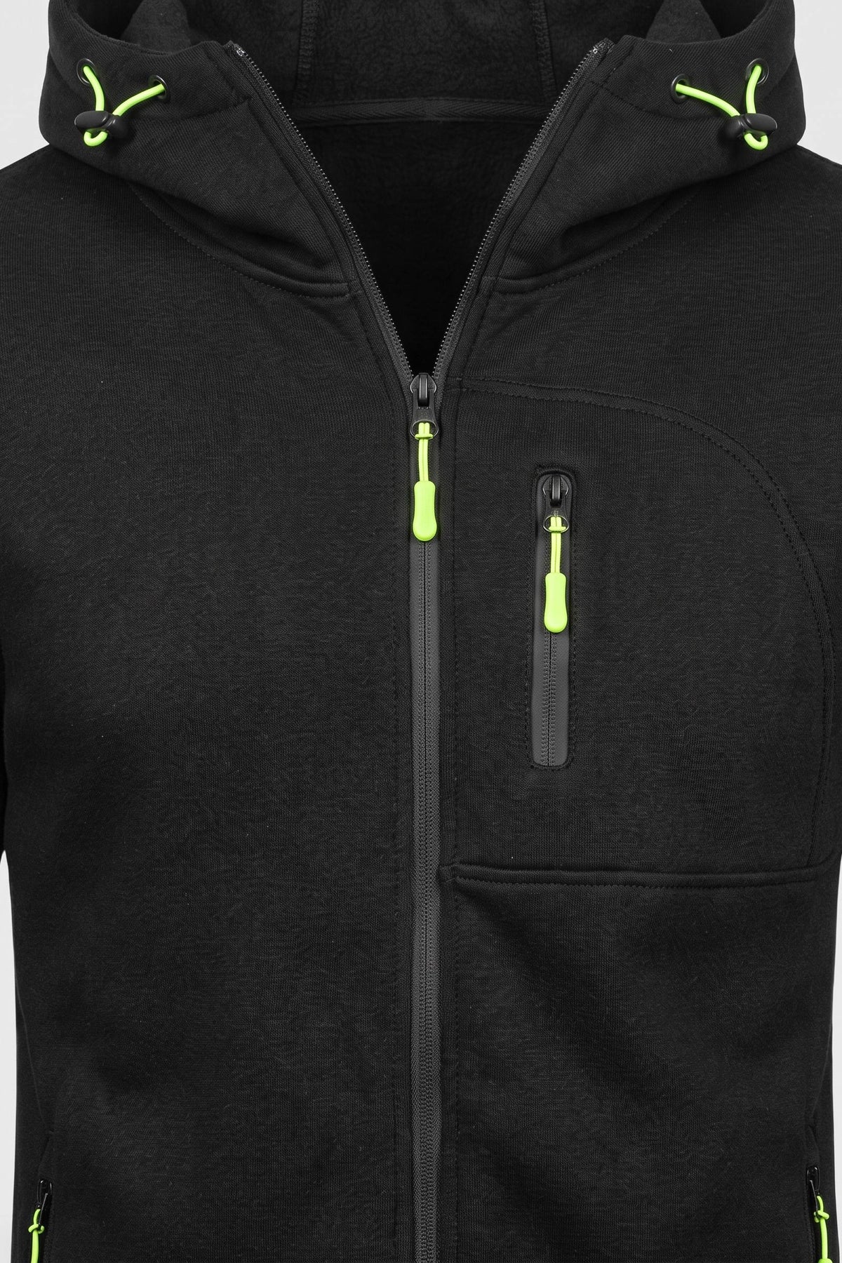 Men's Casual Zip-Up Hoodie | Chest Pocket — Black — detail — on model