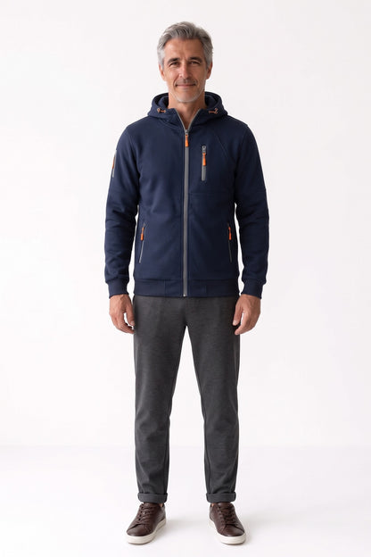 Men's Casual Zip-Up Hoodie | Chest Pocket — Navy — front view — on model