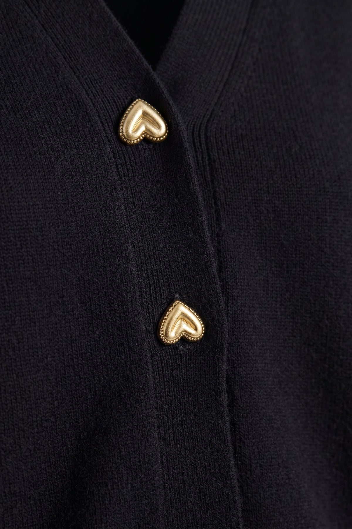 Women's Cropped Button Cardigan | V-Neck — Black — detail — on model