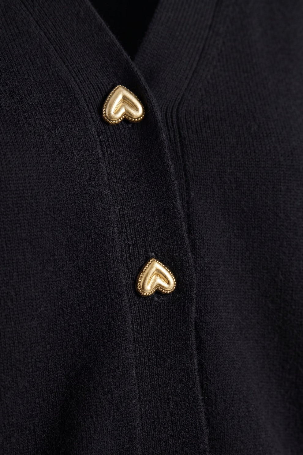 Women's Cropped Button Cardigan | V-Neck — Black — detail — on model