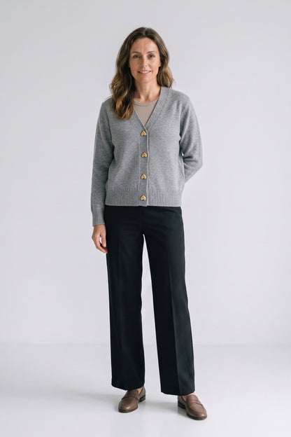 Women's Cropped Button Cardigan | V-Neck — Grey — front view — on model