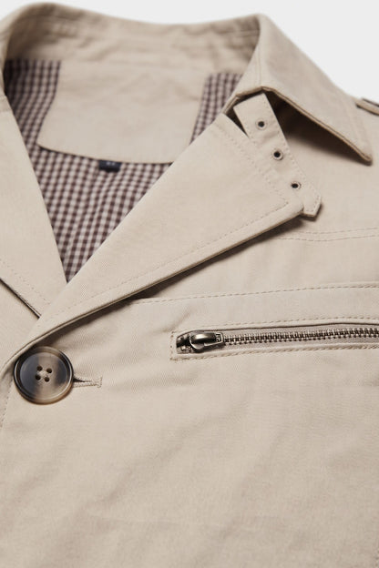 Men's Trench Jacket | Notched Lapel — Beige — detail — on model