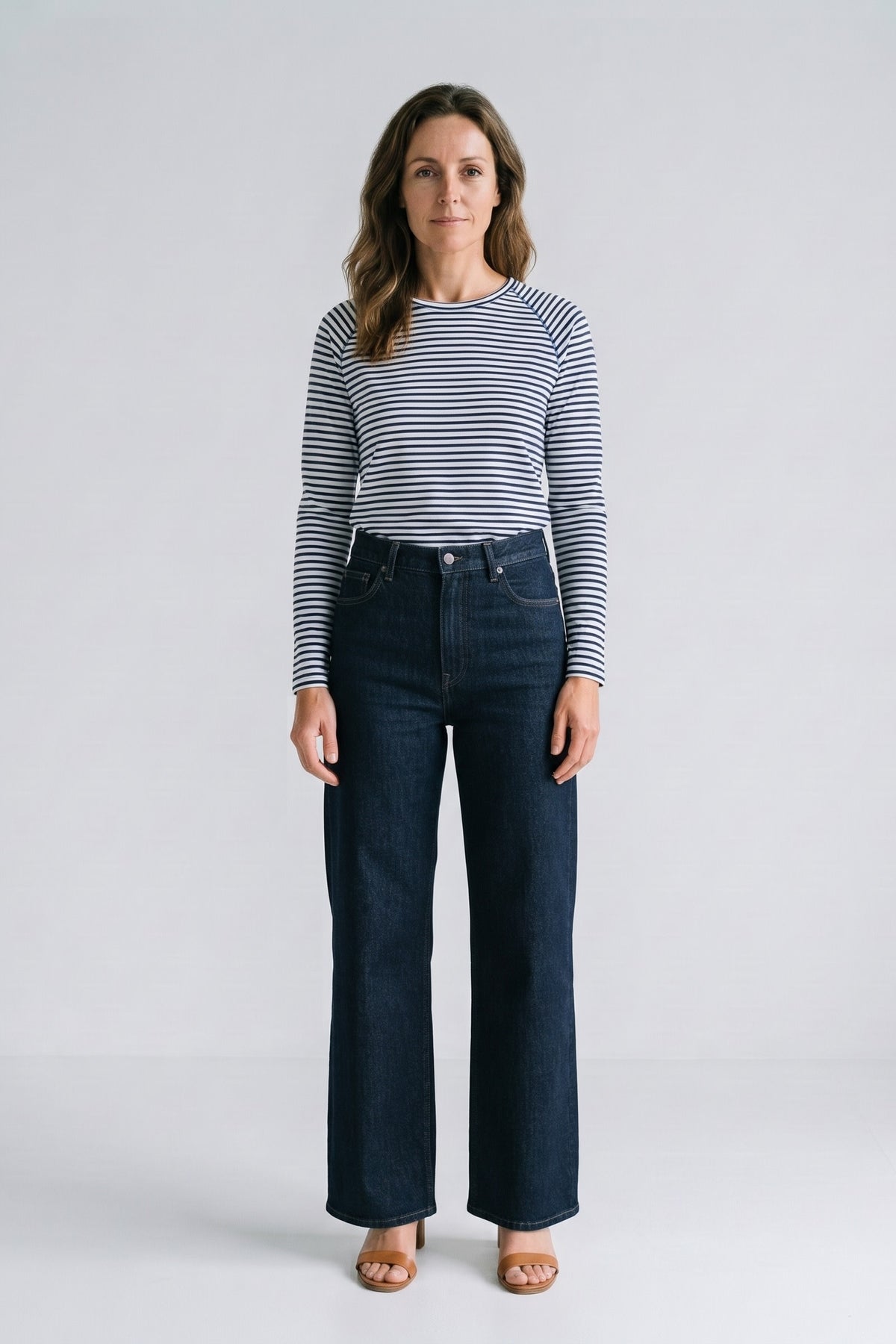 Women's Striped Shirt | Long-Sleeve — Blue — front view — on model