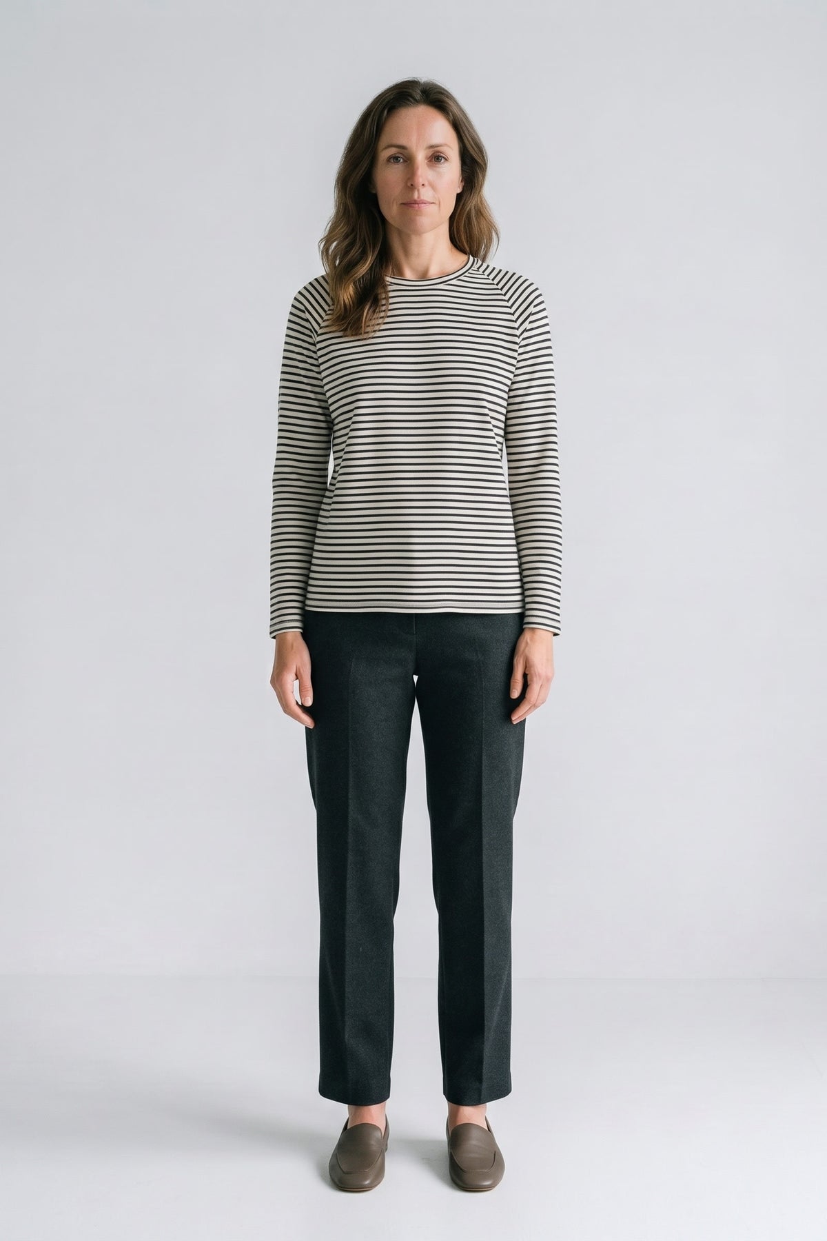 Women's Striped Shirt | Long-Sleeve — White — front view — on model
