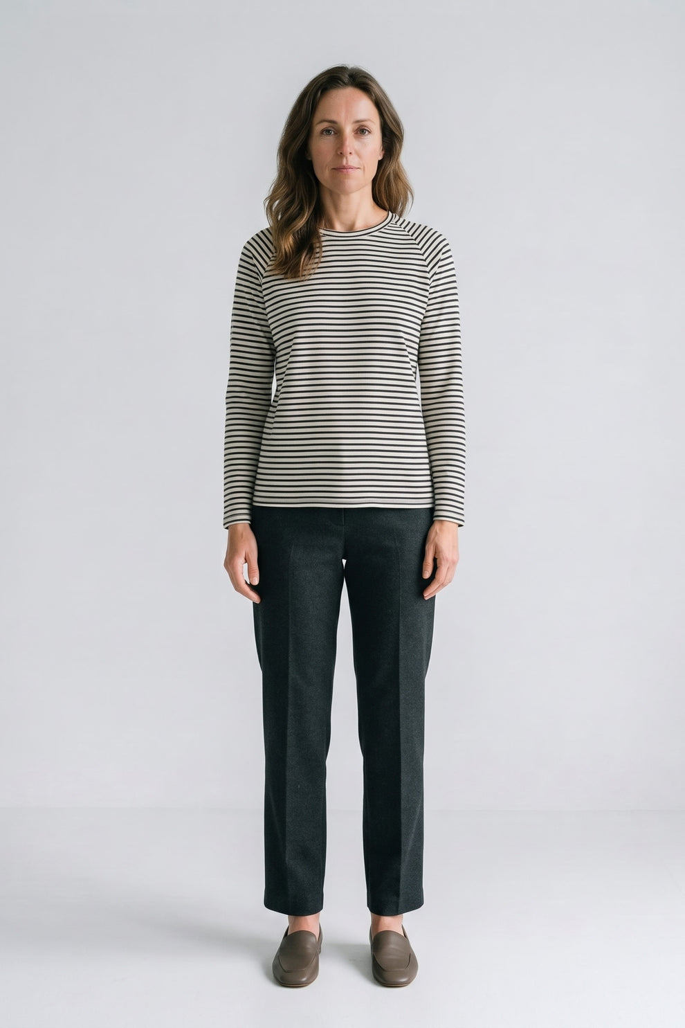 Women's Striped Shirt | Long-Sleeve — White — front view — on model