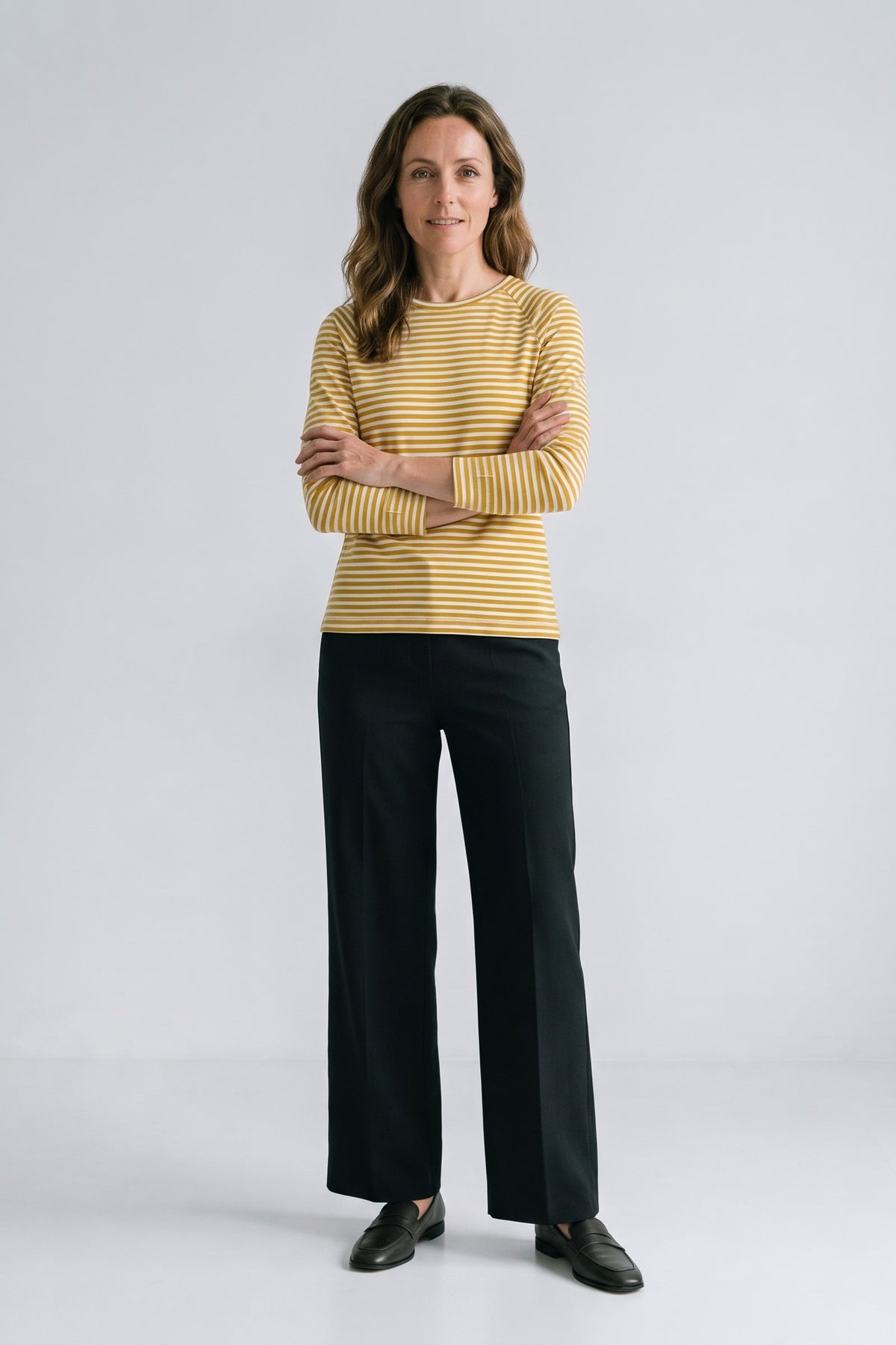 Women's Striped Shirt | Long-Sleeve — Yellow — front view — on model