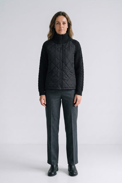 Women's Quilted Casual Jacket | Zip Front — Black — front view — on model
