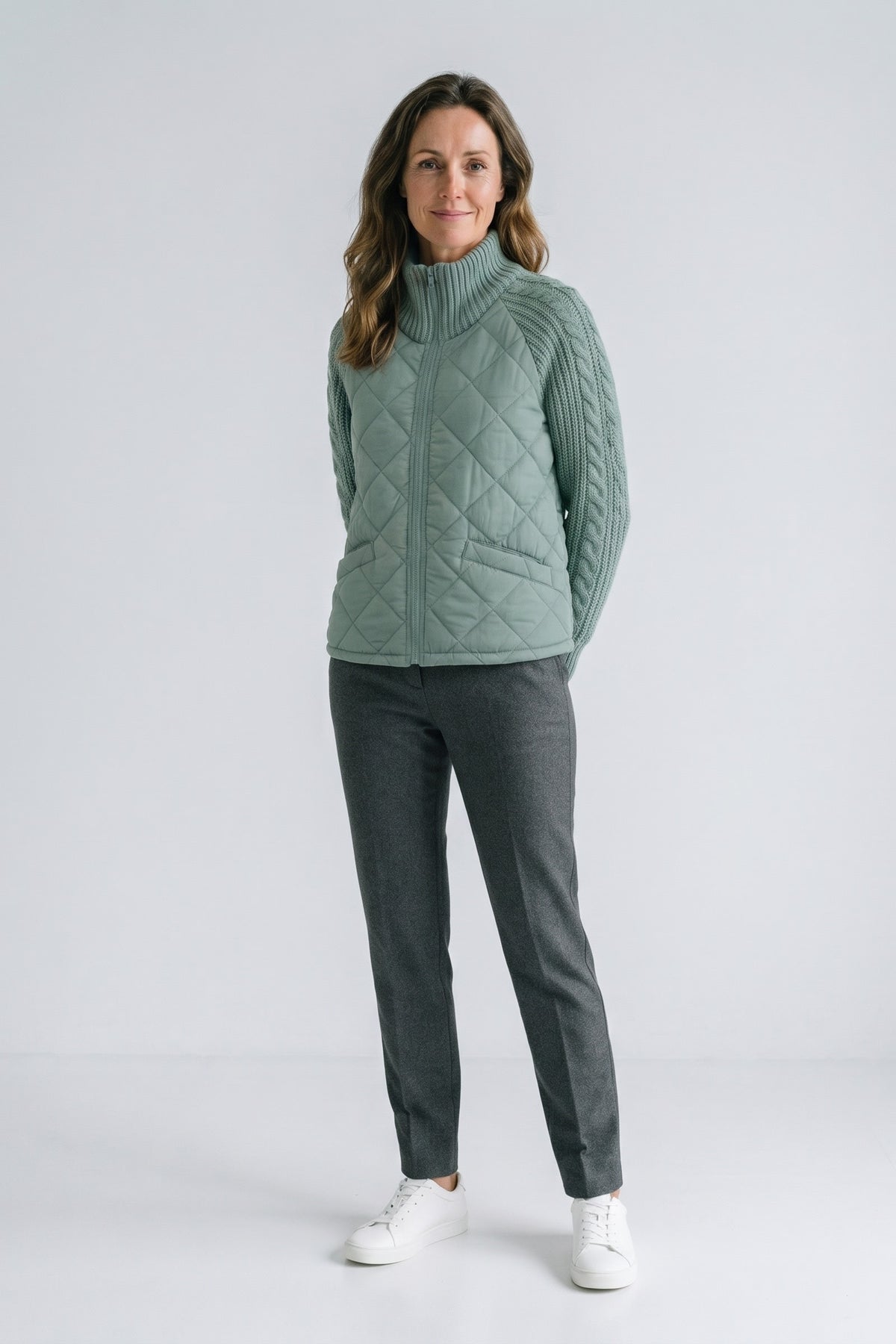 Women's Quilted Casual Jacket | Zip Front — Blue — front view — on model