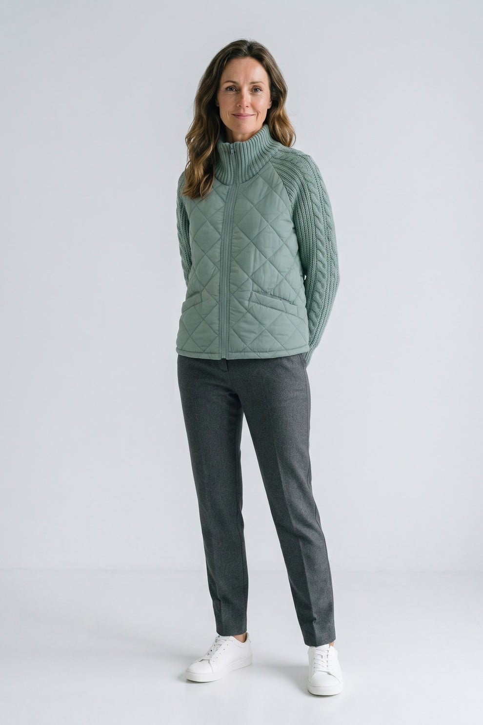 Women's Quilted Casual Jacket | Zip Front — Blue — front view — on model