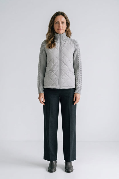 Women's Quilted Casual Jacket | Zip Front — Grey — front view — on model