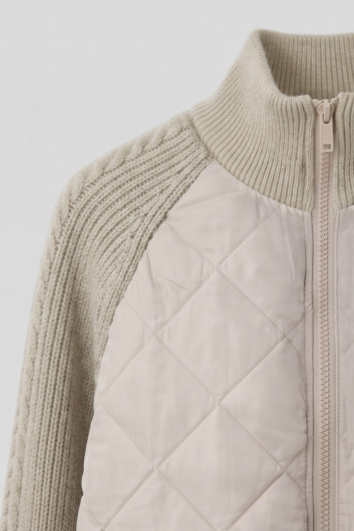Women's Quilted Casual Jacket | Zip Front — Khaki — detail — on model