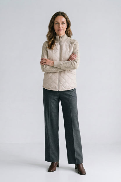 Women's Quilted Casual Jacket | Zip Front — Khaki — front view — on model