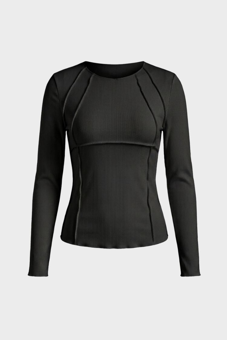 Women's Long Sleeve Round Neck Ribbed Top