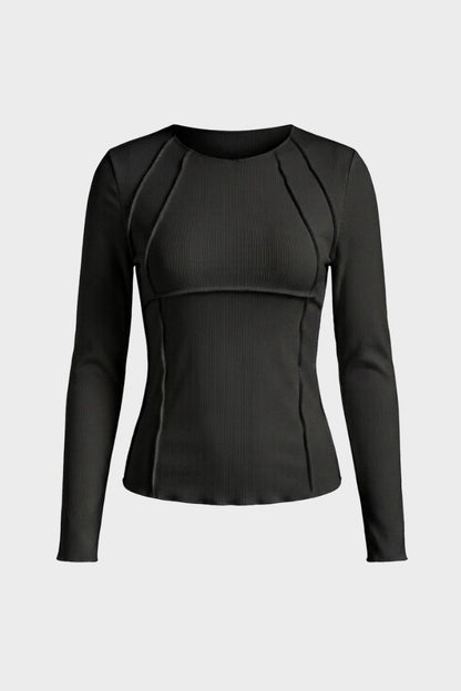 Women's Long Sleeve Round Neck Ribbed Top