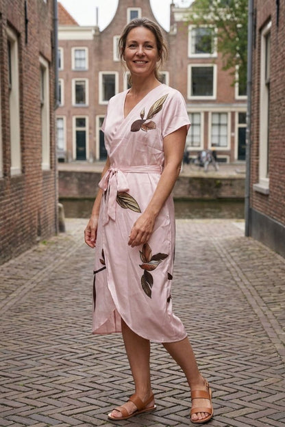 Women's Wrap Midi Dress | Leaf Print