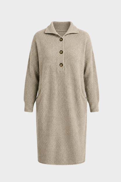 Women's Long Sleeve Collared Midi Dress | Button Front