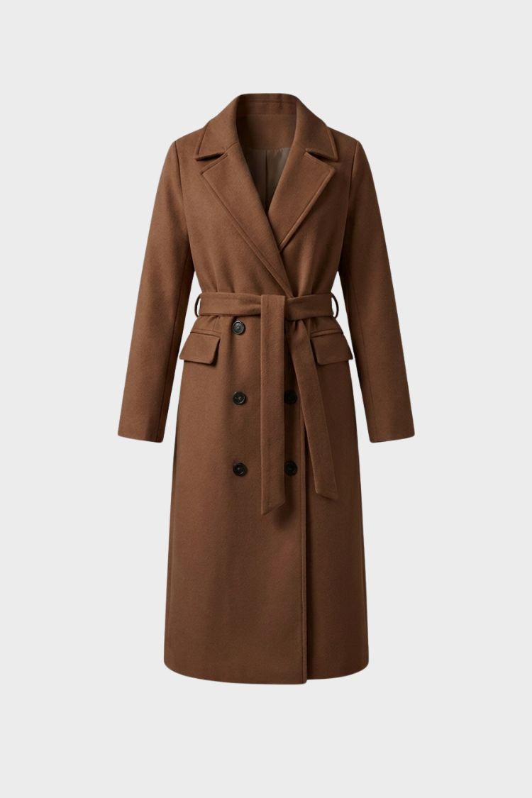 Women's Belted Coat with Notched Collar