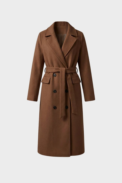 Women's Belted Coat with Notched Collar