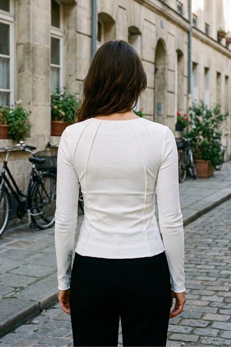 Women's Long Sleeve Round Neck Ribbed Top