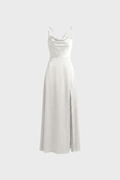 Women's Cowl-Neck Satin Maxi | Slit
