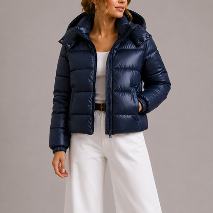 Women's cropped puffer jacket with detachable hood and ribbed cuffs – 2