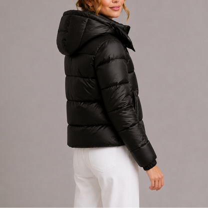 Women's cropped puffer jacket with detachable hood and ribbed cuffs – 4
