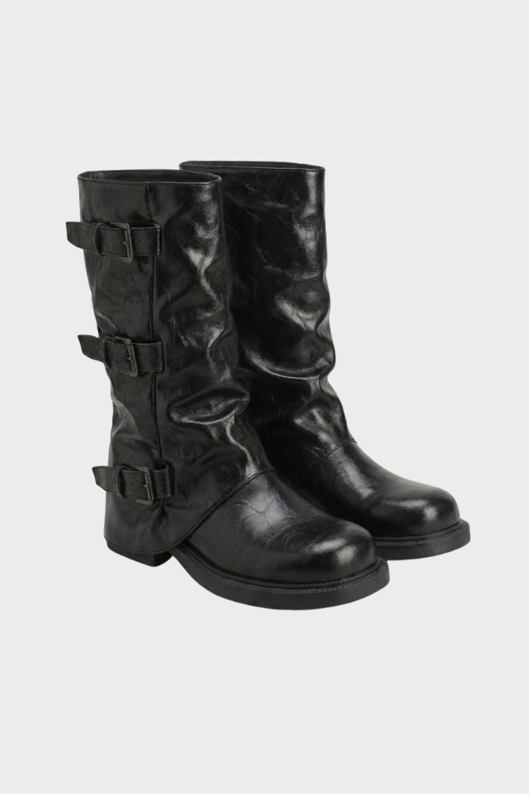 Women's ankle boots with triple buckle straps and slouched shaft – 6