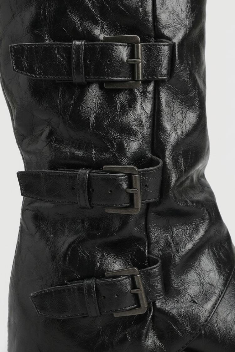 Women's ankle boots with triple buckle straps and slouched shaft – 2