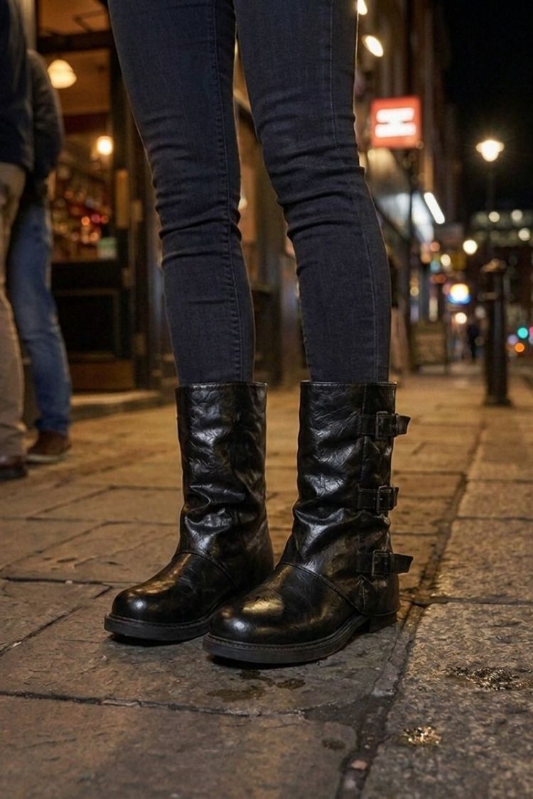 Women's ankle boots with triple buckle straps and slouched shaft – 5