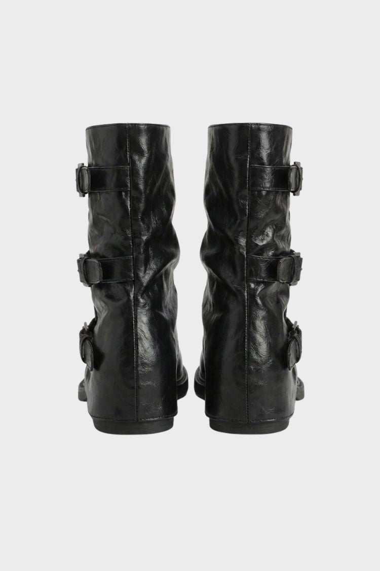Women's ankle boots with triple buckle straps and slouched shaft – 3