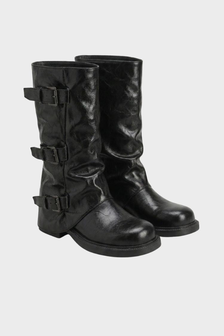 Women's ankle boots with triple buckle straps and slouched shaft – 7