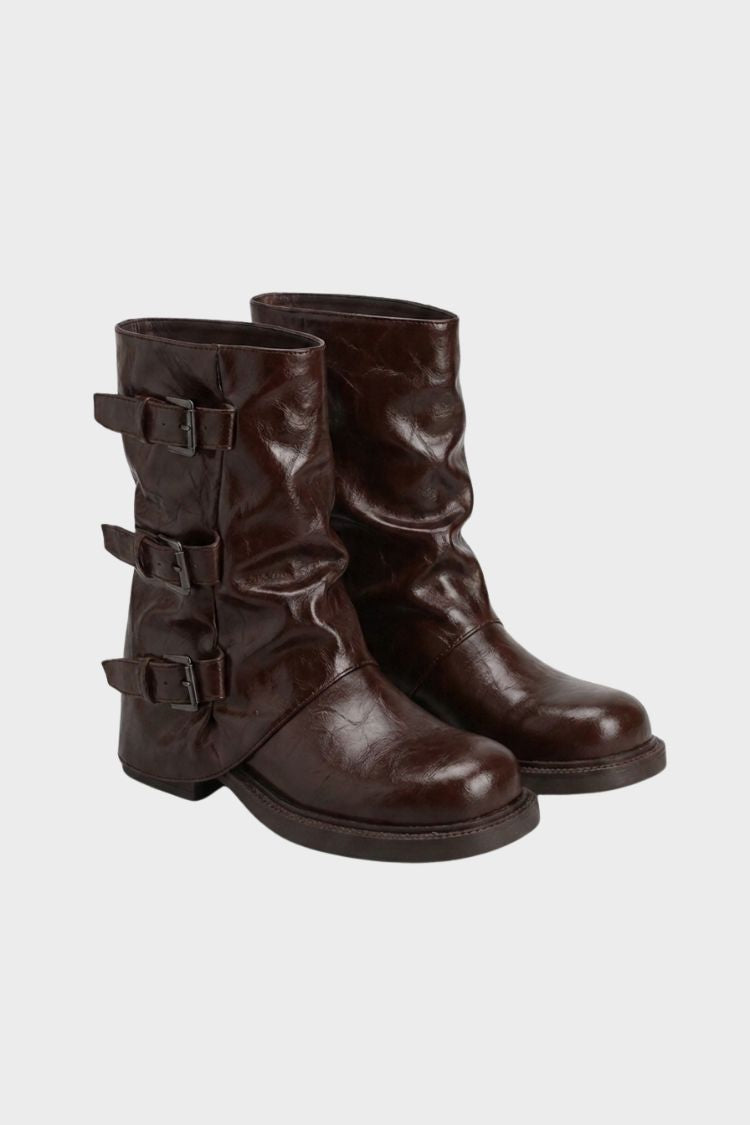 Women's ankle boots with triple buckle straps and slouched shaft – 8